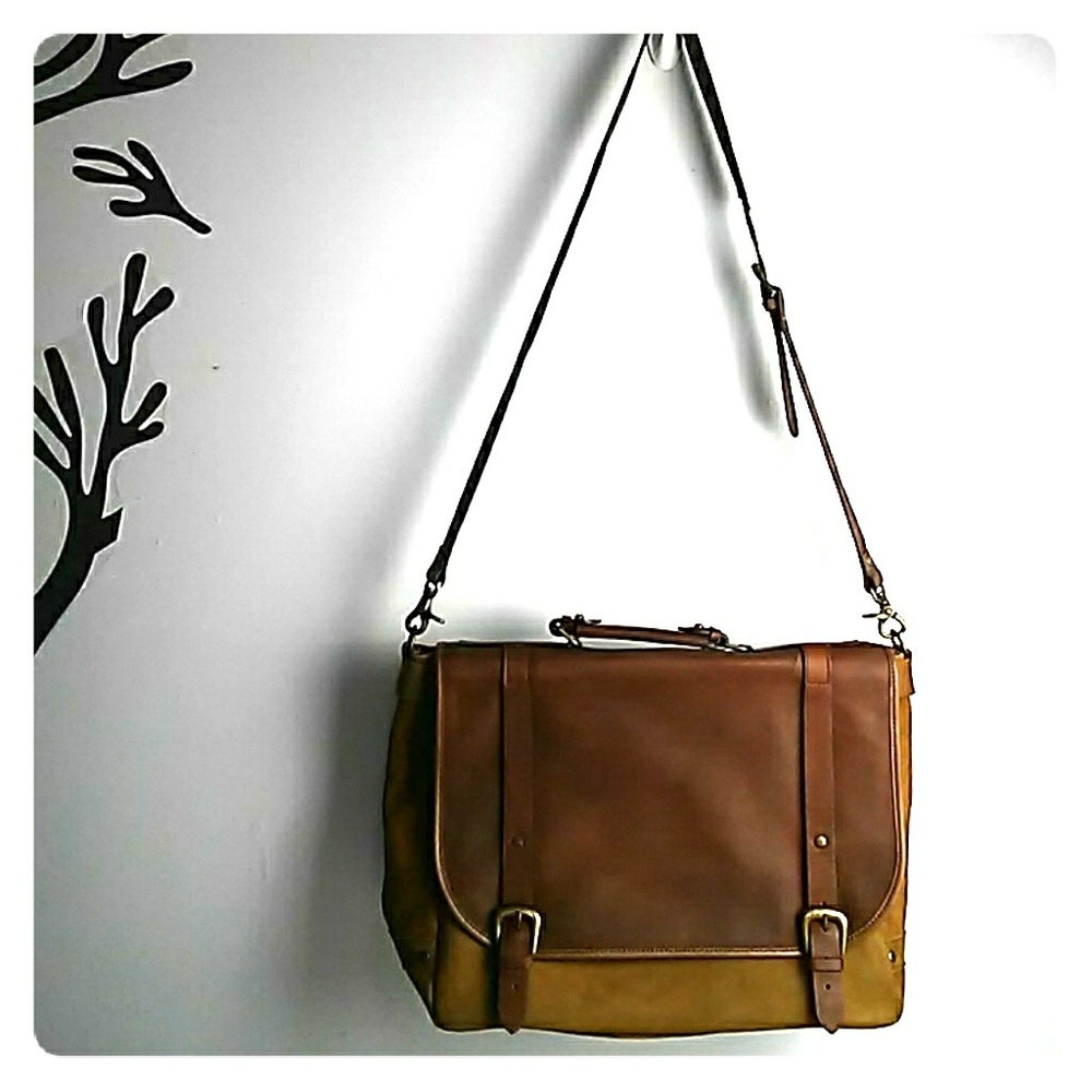 Brown leather briefcase messenger bag - Picture 2 of 8